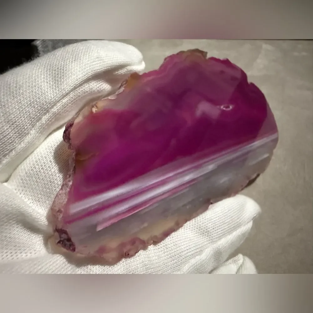 Pink Banded Agate Slice – Polished Crystal Display Stone 5.5” Vibrant Color